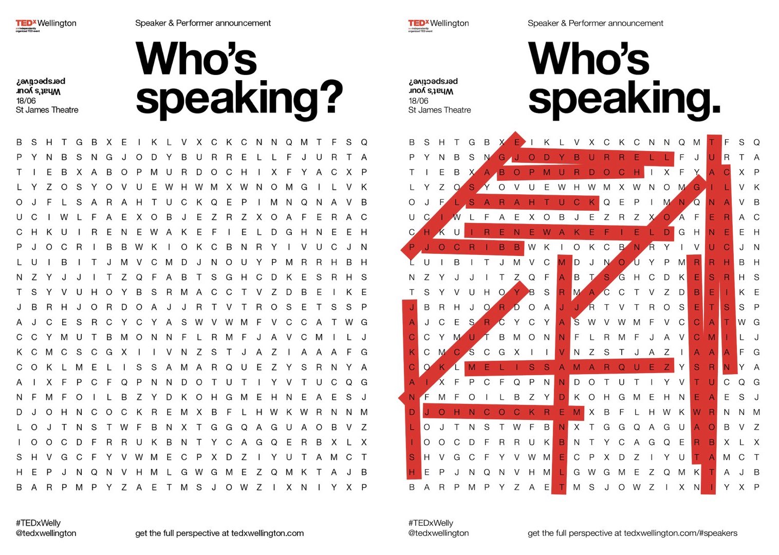 TEDxWellington Speaker : Performers Announcements WordSearch Both
